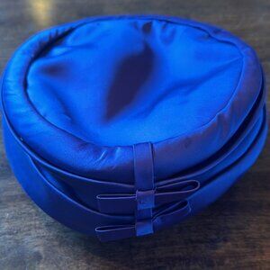 Vintage Joseph Magnin Purple Satin Pillbox Hat with 2 Small Bows
